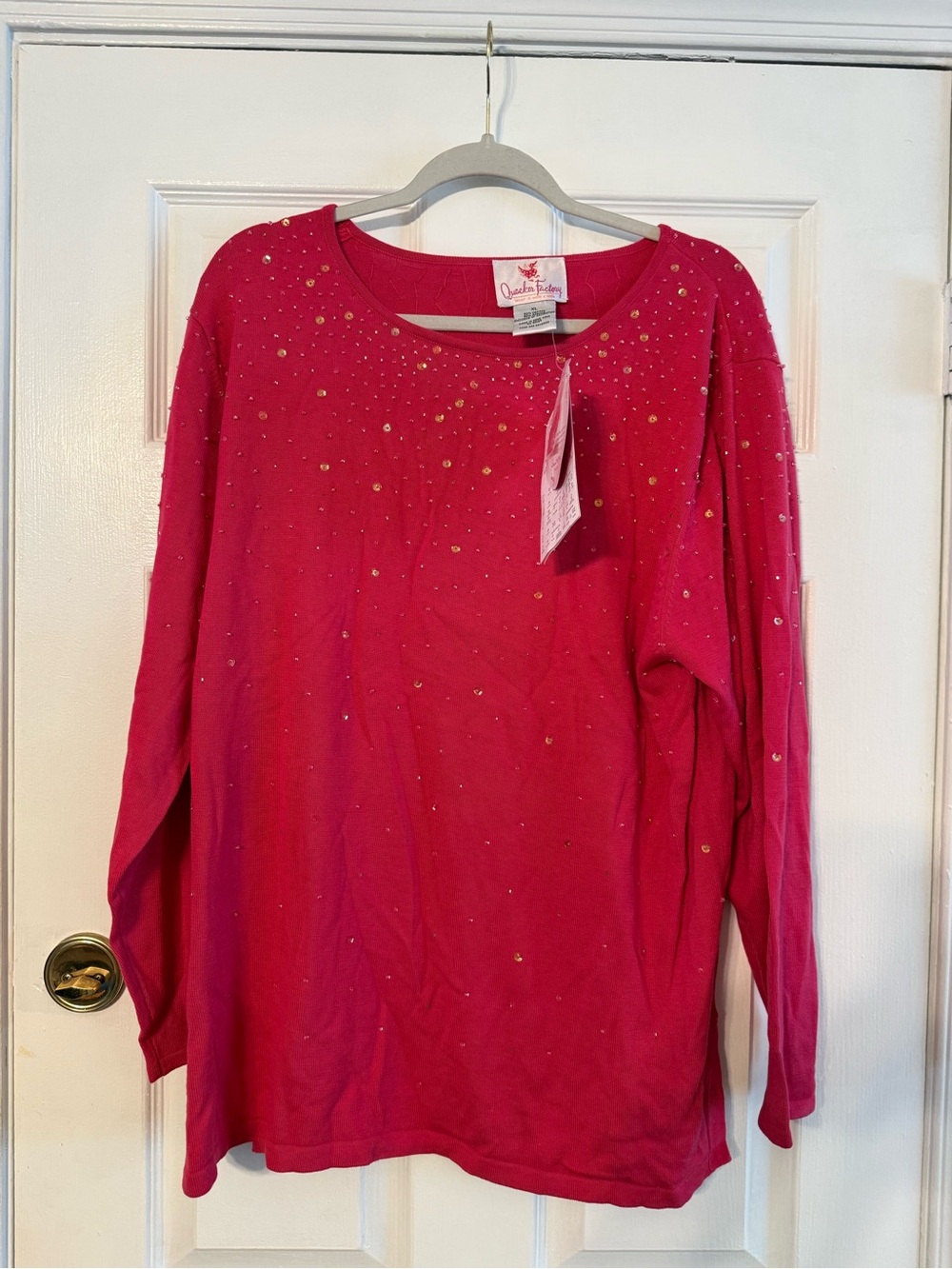 Quacker Factory Hot Pink Sequin Embellished Knit Top